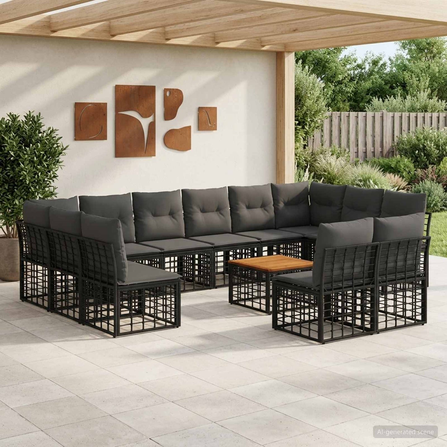 Outdoor-Sofagarnitur 13 pcs Schwarz und Dunkelgrau Polyester
