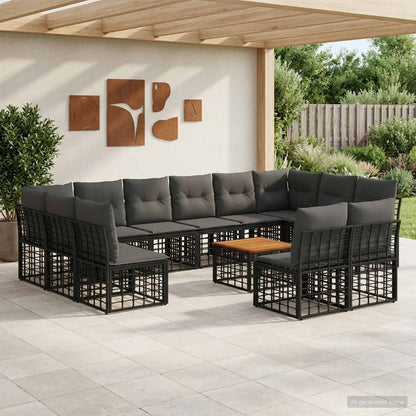 Outdoor-Sofagarnitur 13 stk. Schwarz und Dunkelgrau Polyester
