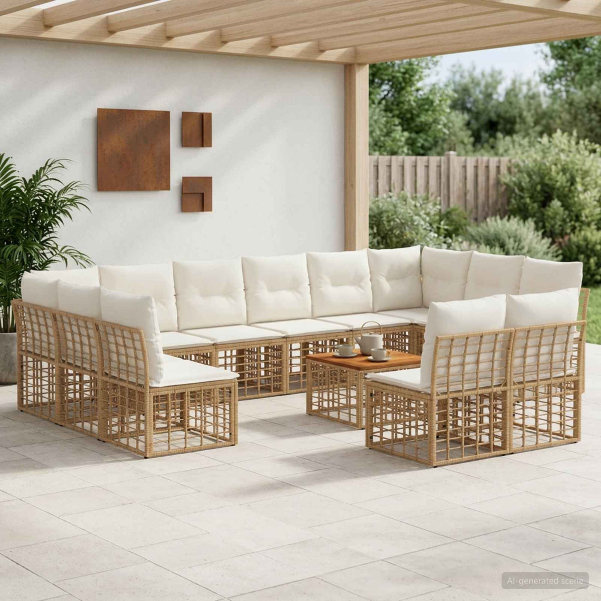Outdoor-Sofagarnitur 13 stk. 12-Sitzer Natur und Cremeweiß