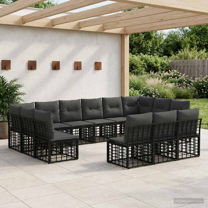Outdoor-Sofagarnitur Schwarz und Dunkelgrau Polyester