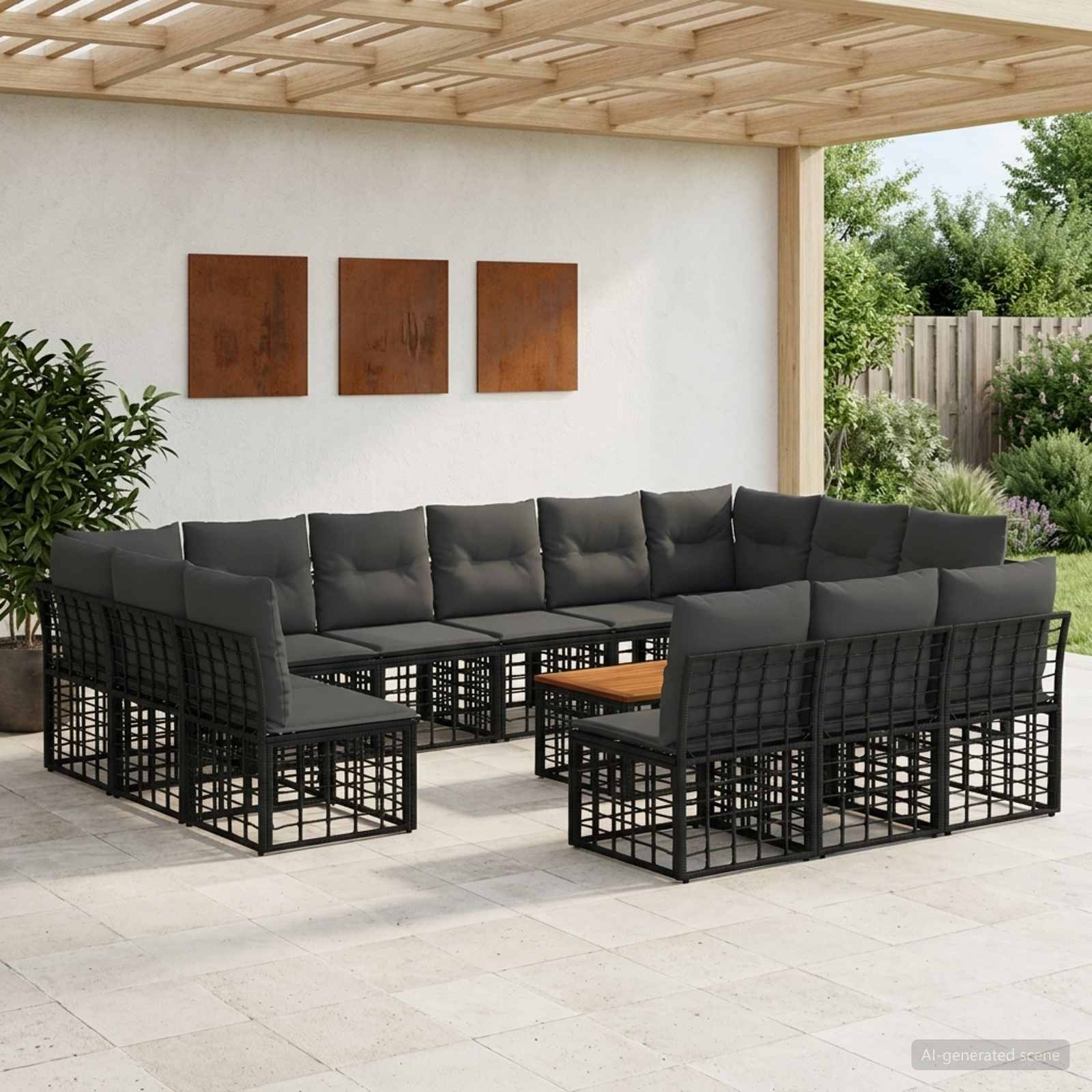 Outdoor-Sofagarnitur 14 pcs Schwarz und Dunkelgrau Polyester