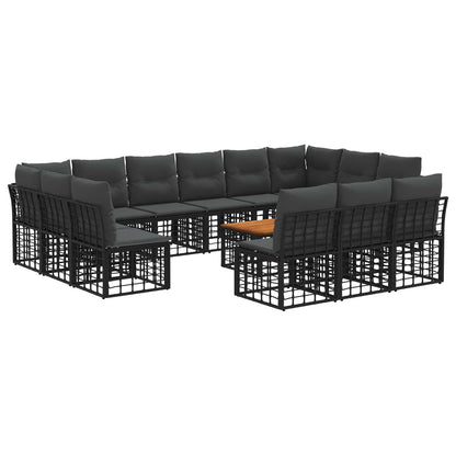 Outdoor-Sofagarnitur 14 stk. Schwarz und Dunkelgrau Polyester
