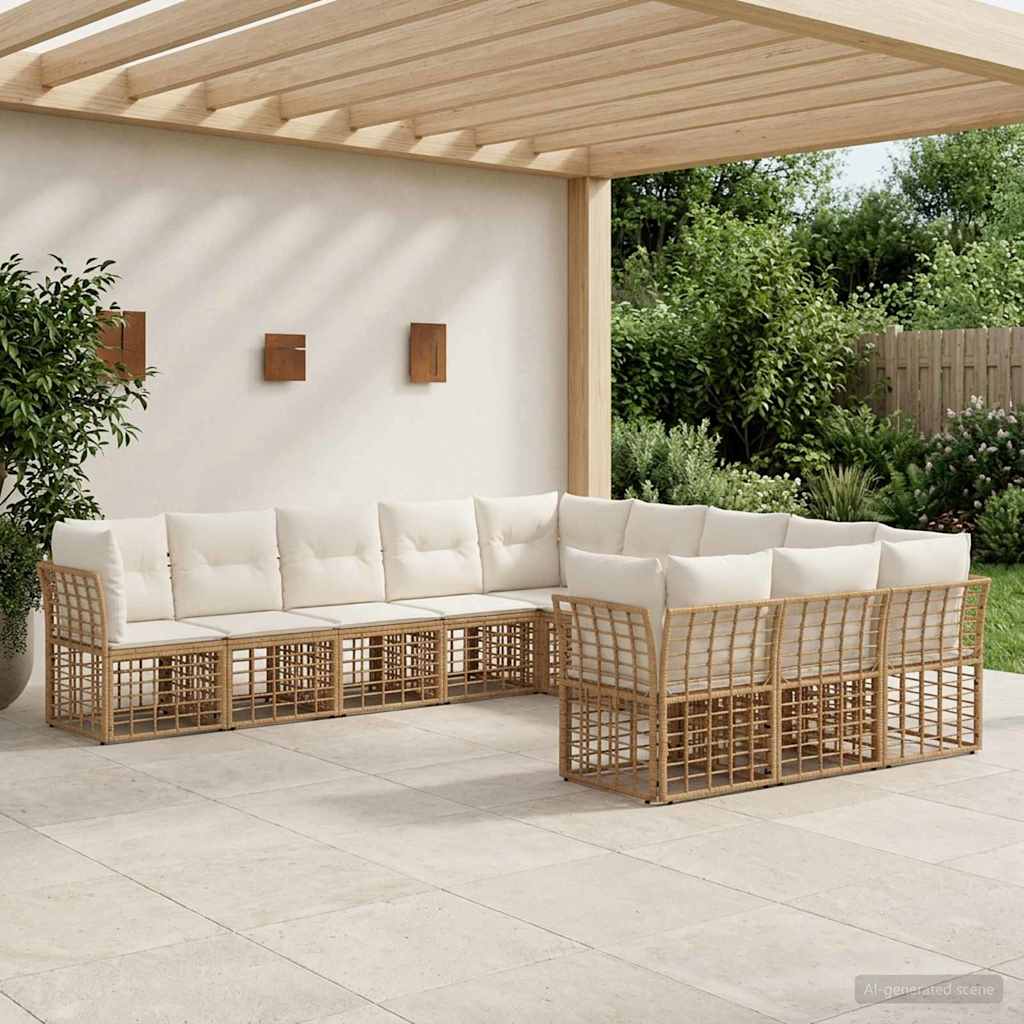 Outdoor-Sofagarnitur 11-Sitzer Natur und Cremeweiß Polyester
