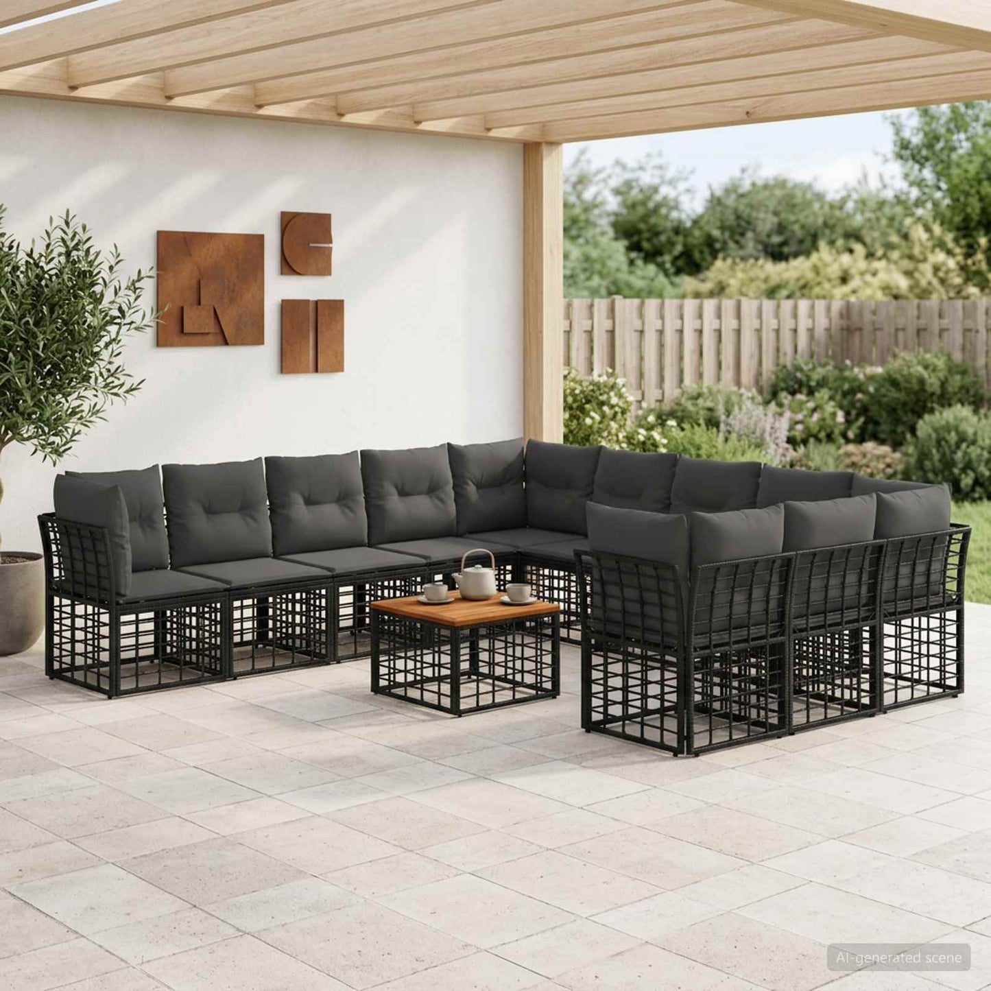 Outdoor-Sofagarnitur 12 stk. Schwarz und Dunkelgrau Polyester