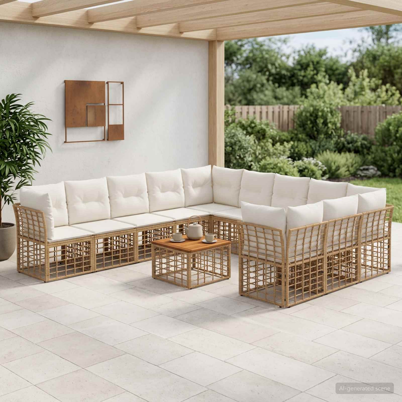 Outdoor-Sofagarnitur 12 pcs Natürlich und Cremweiß Polyester