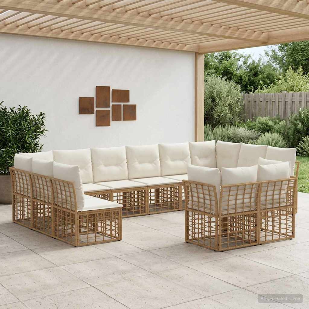 Outdoor-Sofagarnitur 12-Sitzer Natur und Cremeweiß Polyester