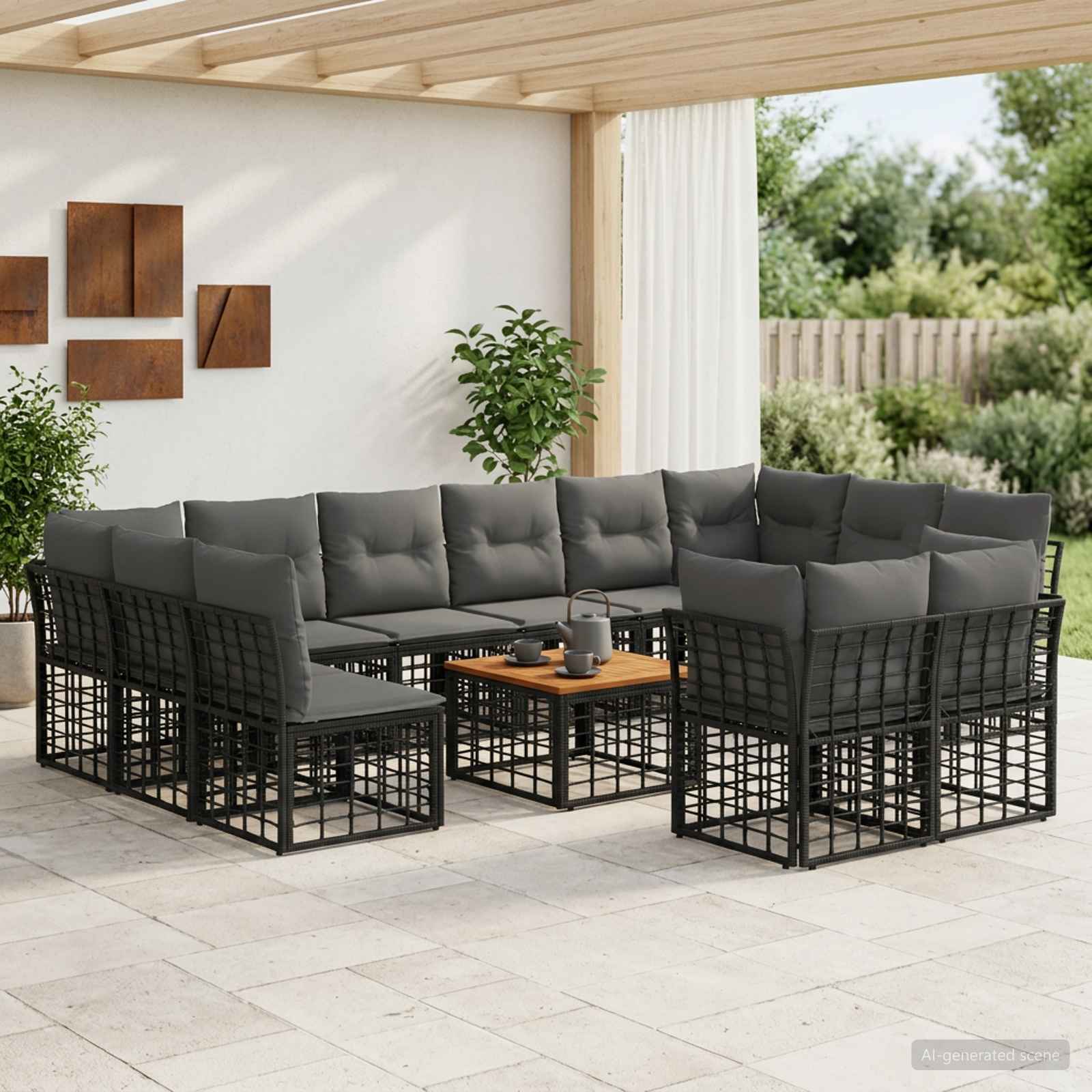 Outdoor-Sofagarnitur 13 pcs Schwarz und Dunkelgrau Polyester