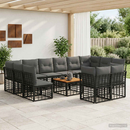 Outdoor-Sofagarnitur 13 stk. Schwarz und Dunkelgrau Polyester