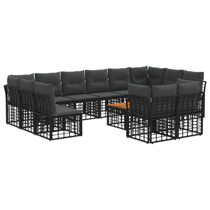Outdoor-Sofagarnitur 13 stk. Schwarz und Dunkelgrau Polyester