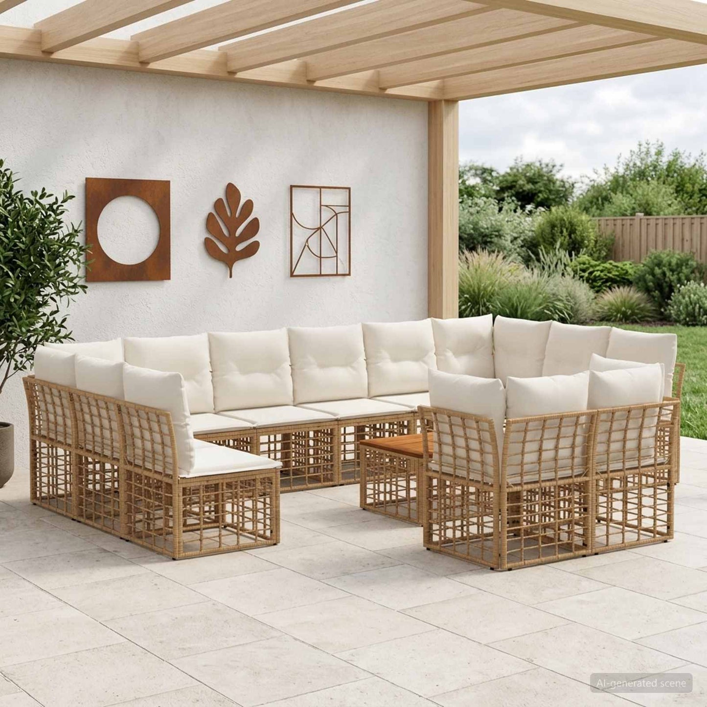Outdoor-Sofagarnitur 13 pcs Natürlich und Cremweiß Polyester