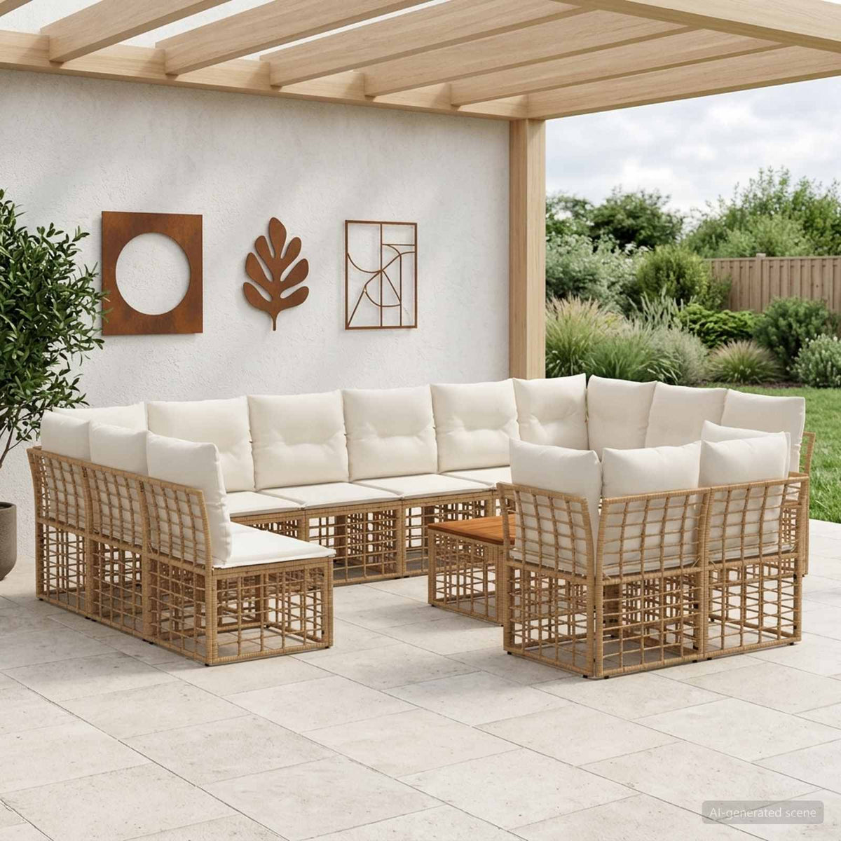Outdoor-Sofagarnitur 13 stk. 12-Sitzer Natur und Cremeweiß