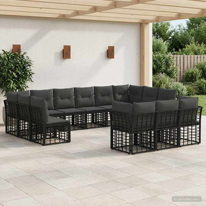 Outdoor-Sofagarnitur Schwarz und Dunkelgrau Polyester