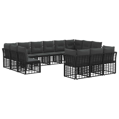 Outdoor-Sofagarnitur Schwarz und Dunkelgrau Polyester
