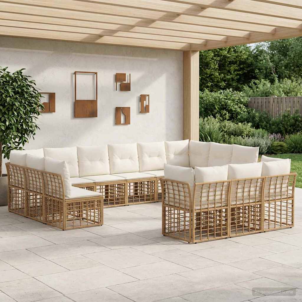 Outdoor-Sofagarnitur 13-Sitzer Natur und Cremeweiß Polyester
