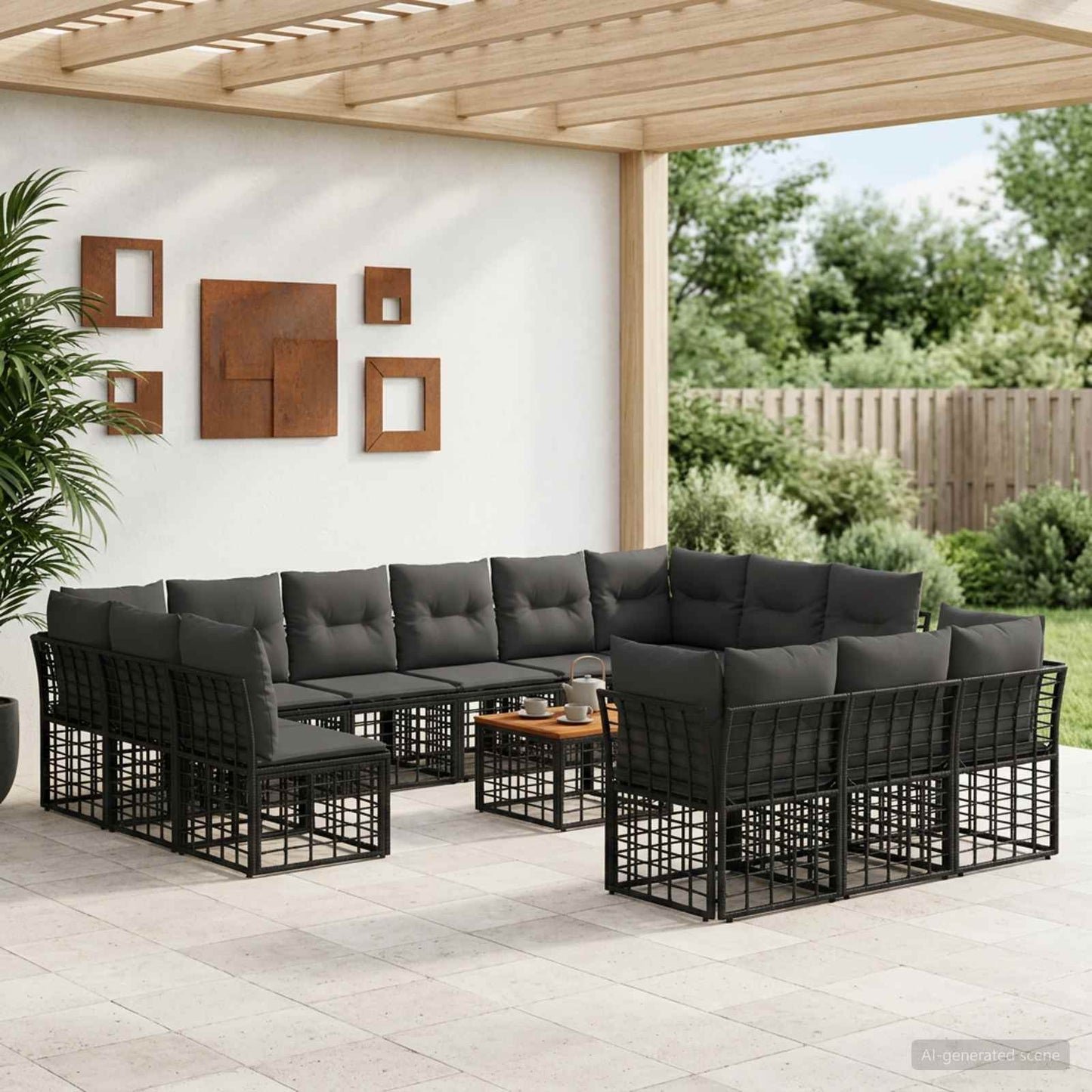Outdoor-Sofagarnitur 14 pcs Schwarz und Dunkelgrau Polyester