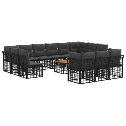 Outdoor-Sofagarnitur 14 stk. Schwarz und Dunkelgrau Polyester