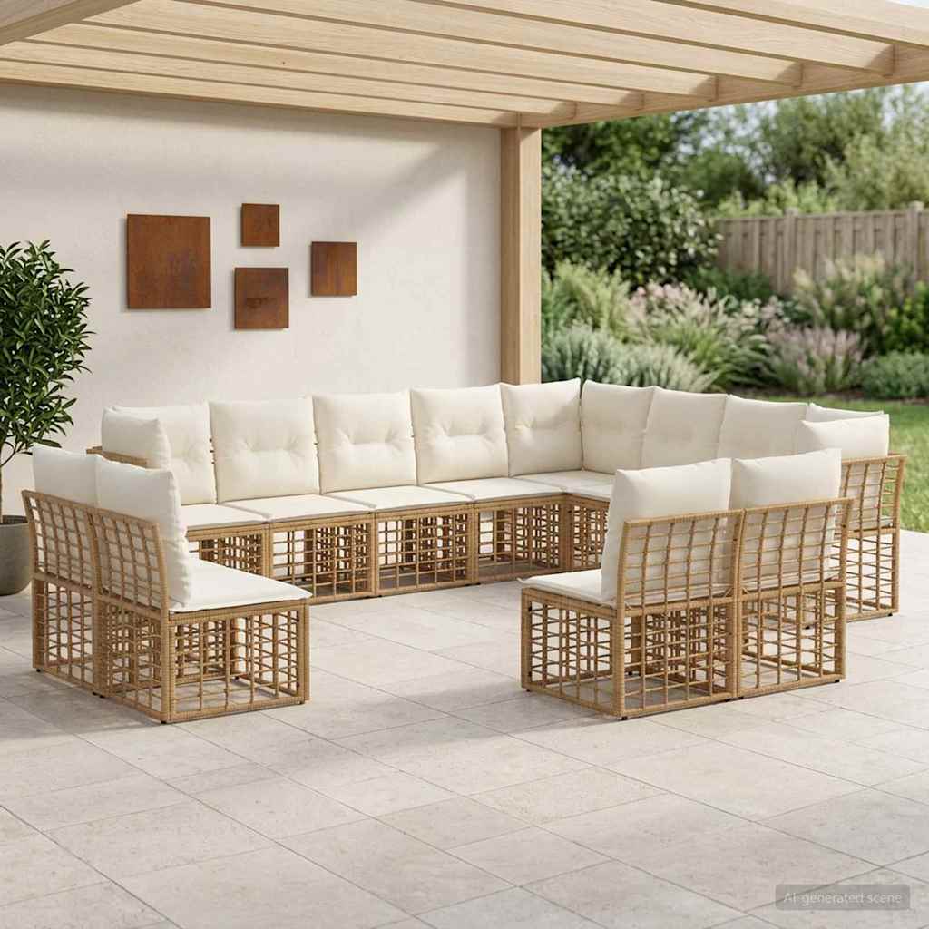 Outdoor-Sofagarnitur 12-Sitzer Natur und Cremeweiß Polyester