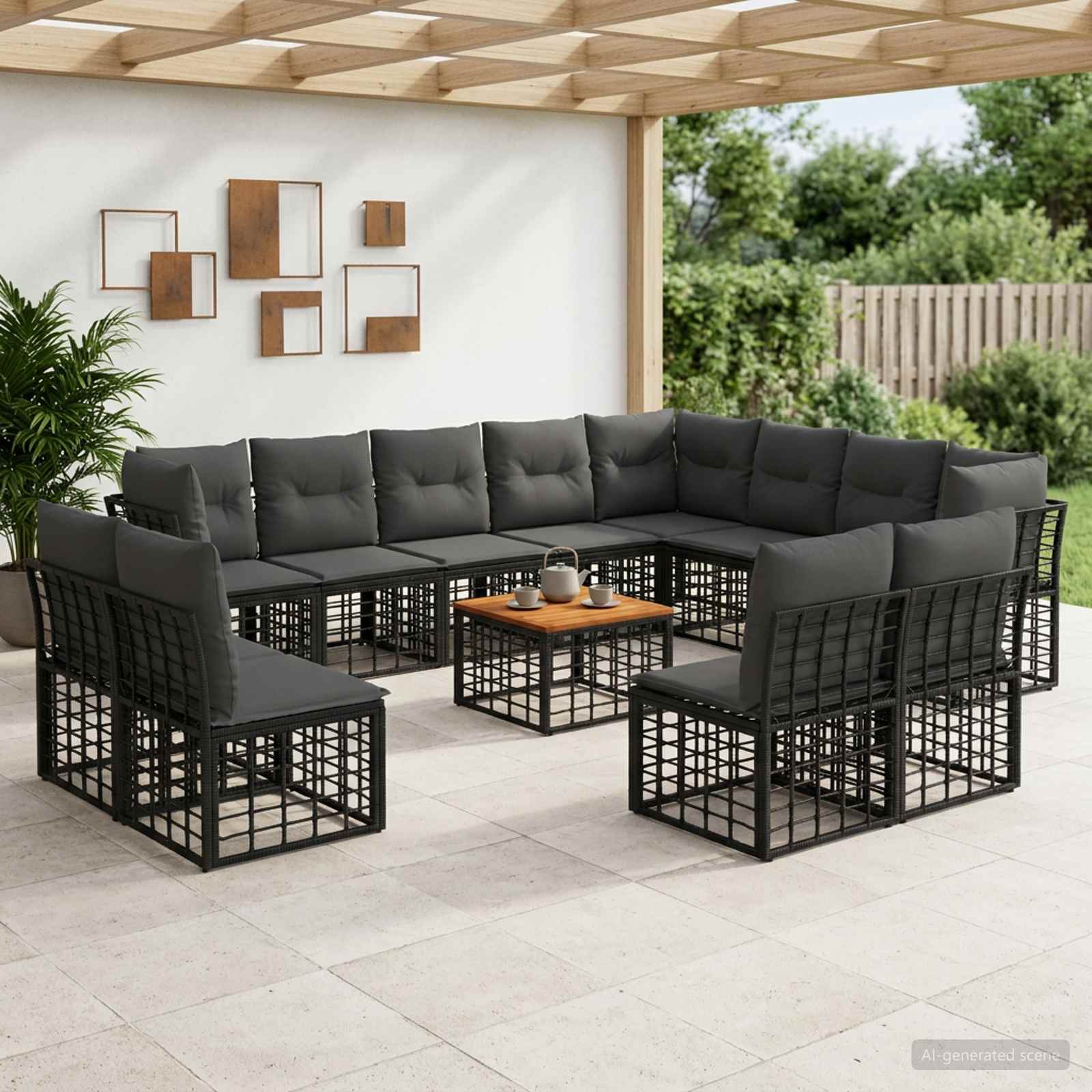 Outdoor-Sofagarnitur 13 pcs Schwarz und Dunkelgrau Polyester