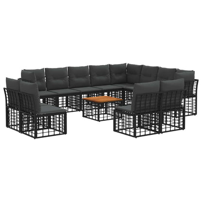 Outdoor-Sofagarnitur 13 stk. Schwarz und Dunkelgrau Polyester