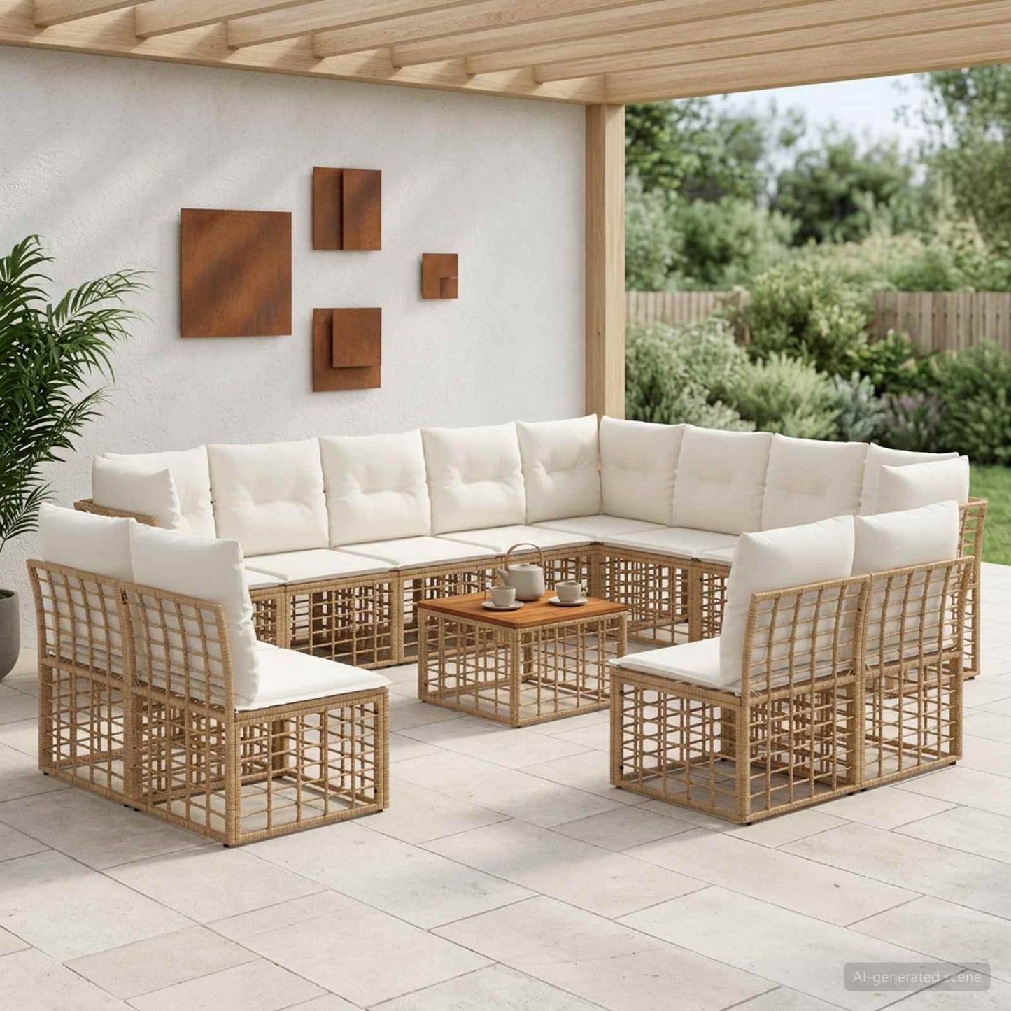 Outdoor-Sofagarnitur 13 pcs Natürlich und Cremweiß Polyester