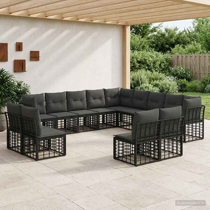 Outdoor-Sofagarnitur Schwarz und Dunkelgrau Polyester
