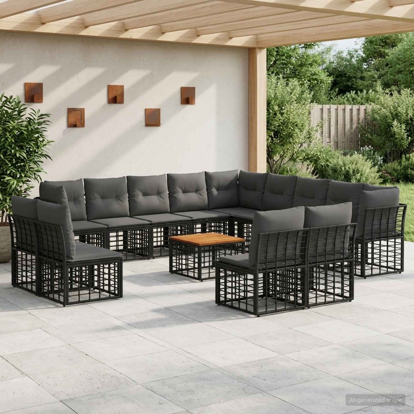 Outdoor-Sofagarnitur 14 pcs Schwarz und Dunkelgrau Polyester