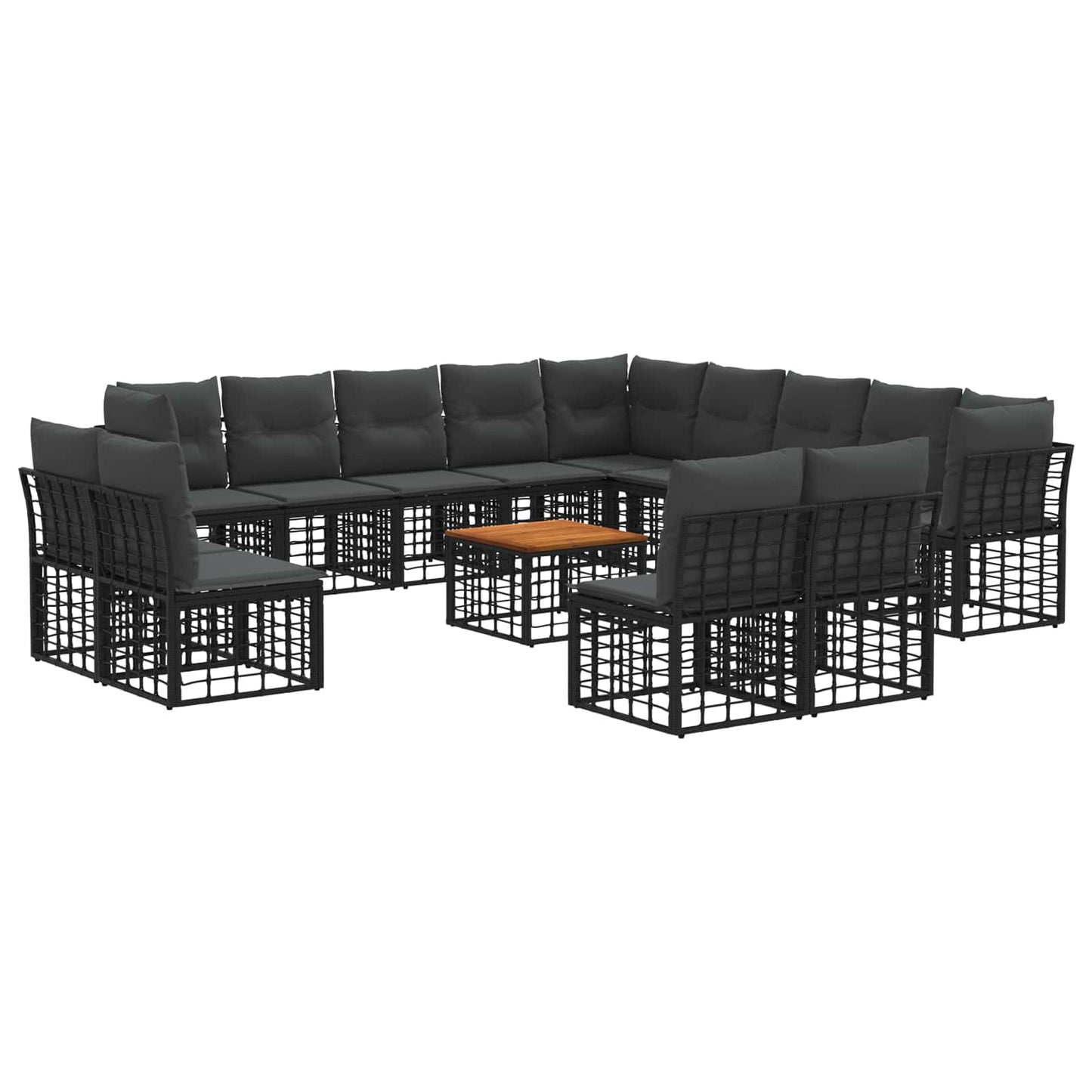 Outdoor-Sofagarnitur 14 pcs Schwarz und Dunkelgrau Polyester