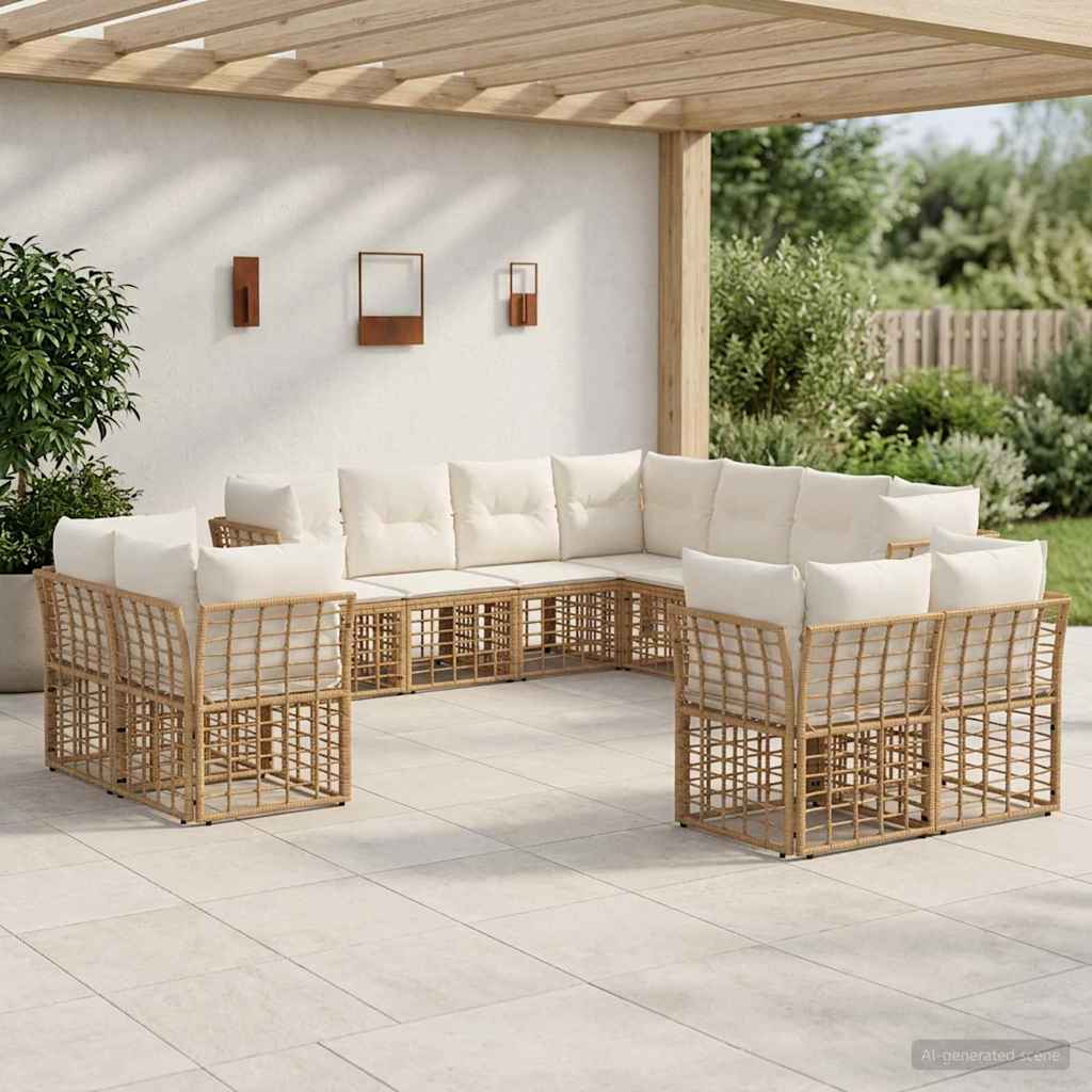 Outdoor-Sofagarnitur 11-Sitzer Natur und Cremeweiß Polyester