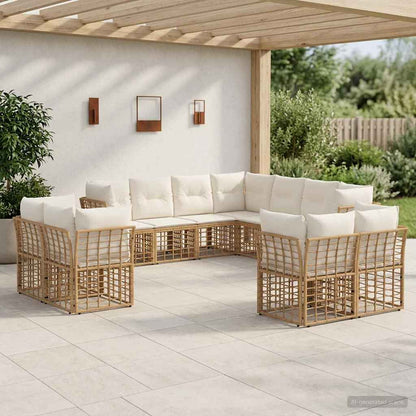 Outdoor-Sofagarnitur 11-Sitzer Natur und Cremeweiß Polyester