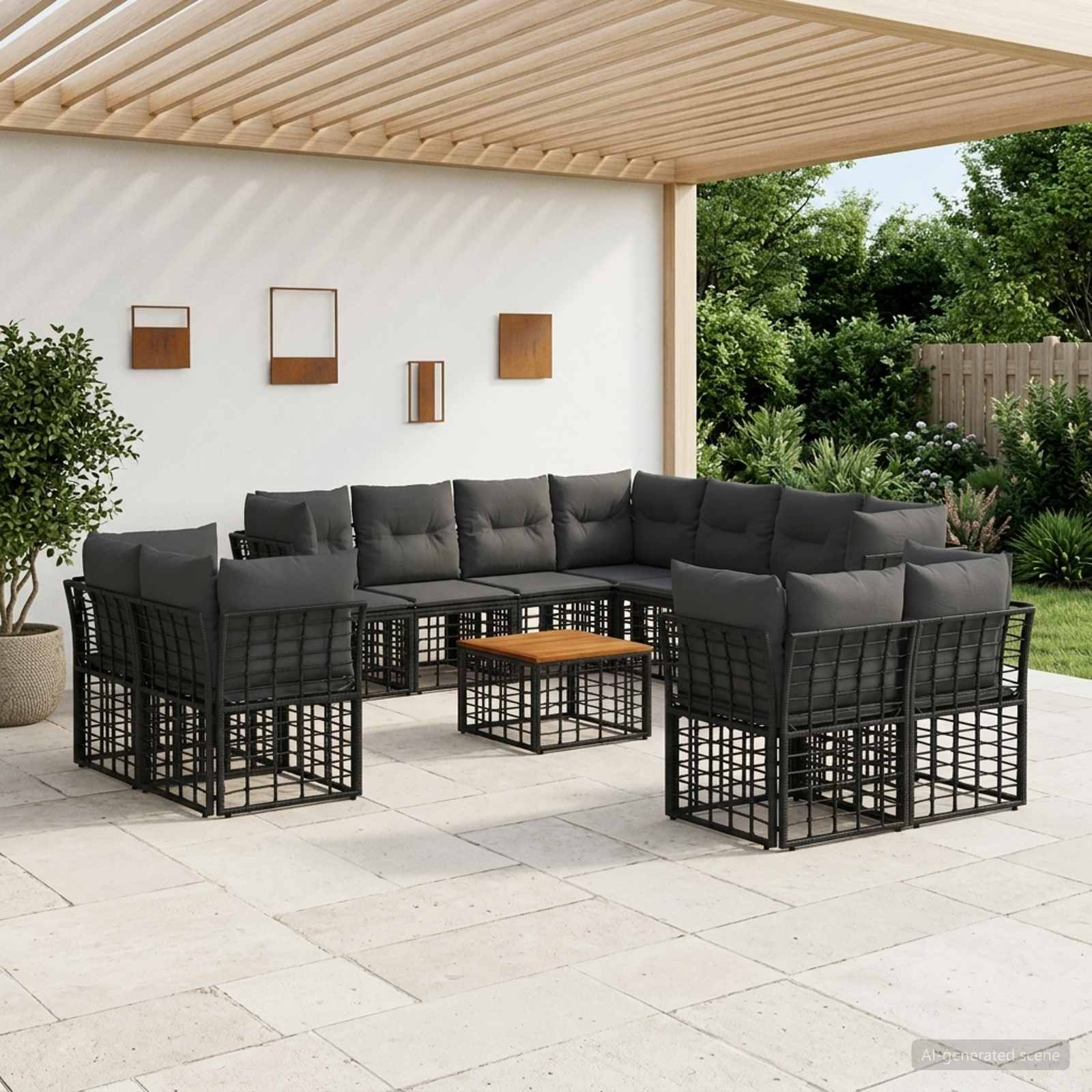 Outdoor-Sofagarnitur 12 pcs Schwarz und Dunkelgrau Polyester