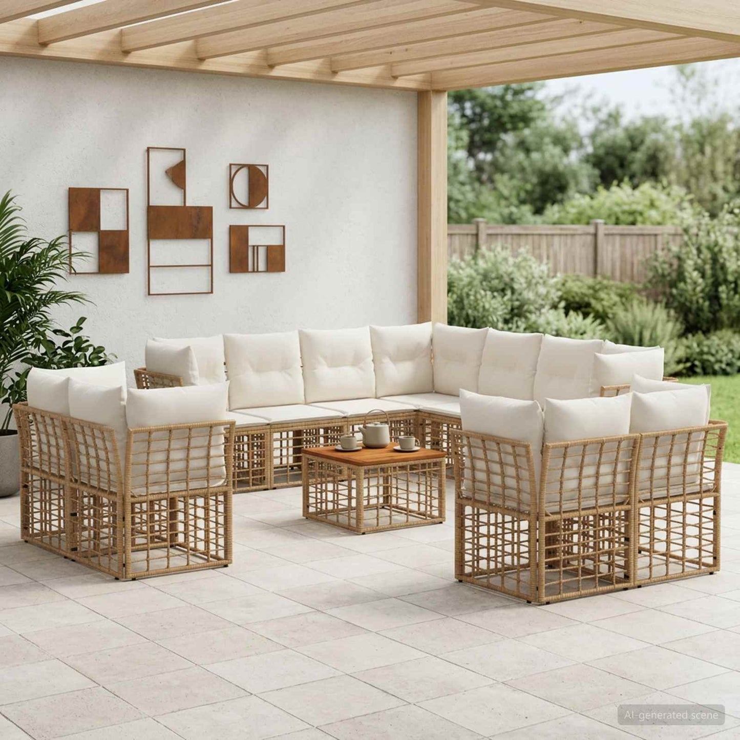 Outdoor-Sofagarnitur 12 pcs Natürlich und Cremweiß Polyester