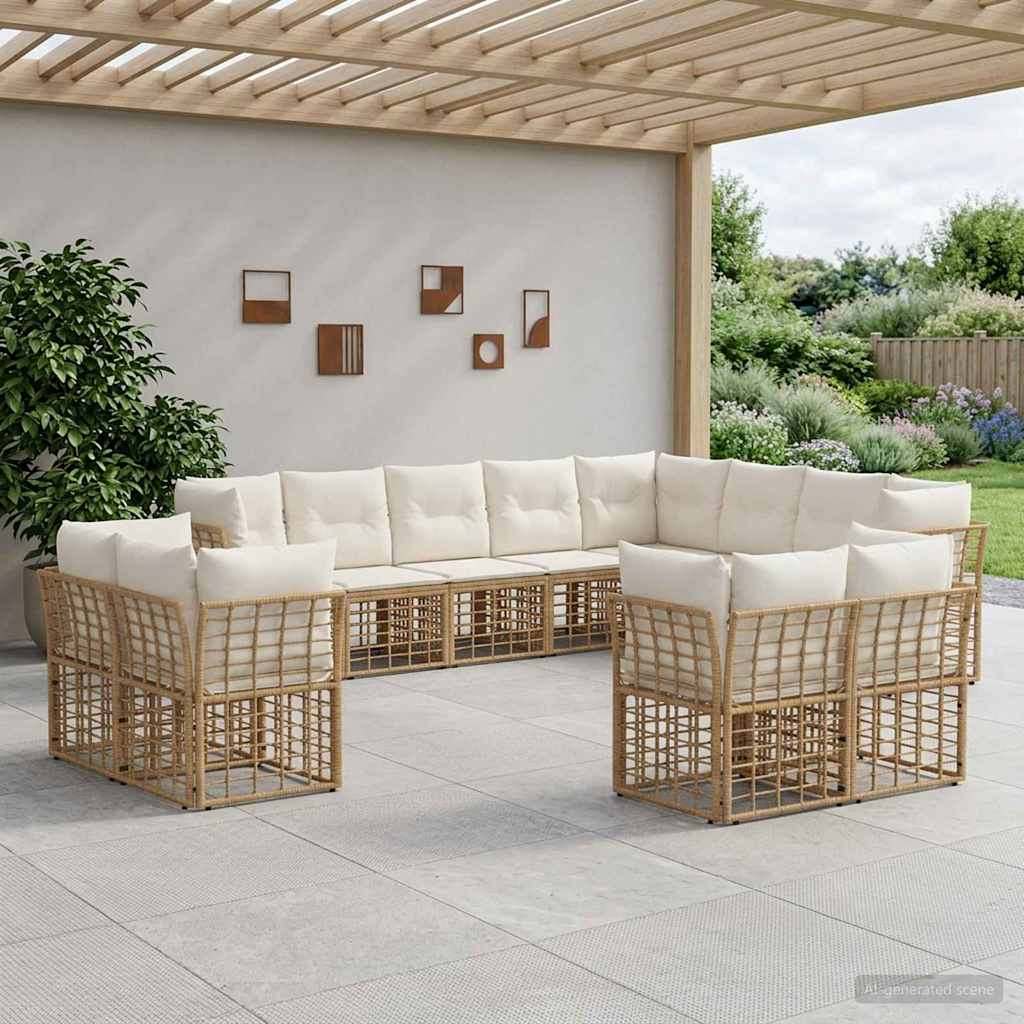 Outdoor-Sofagarnitur 12-Sitzer Natur und Cremeweiß Polyester