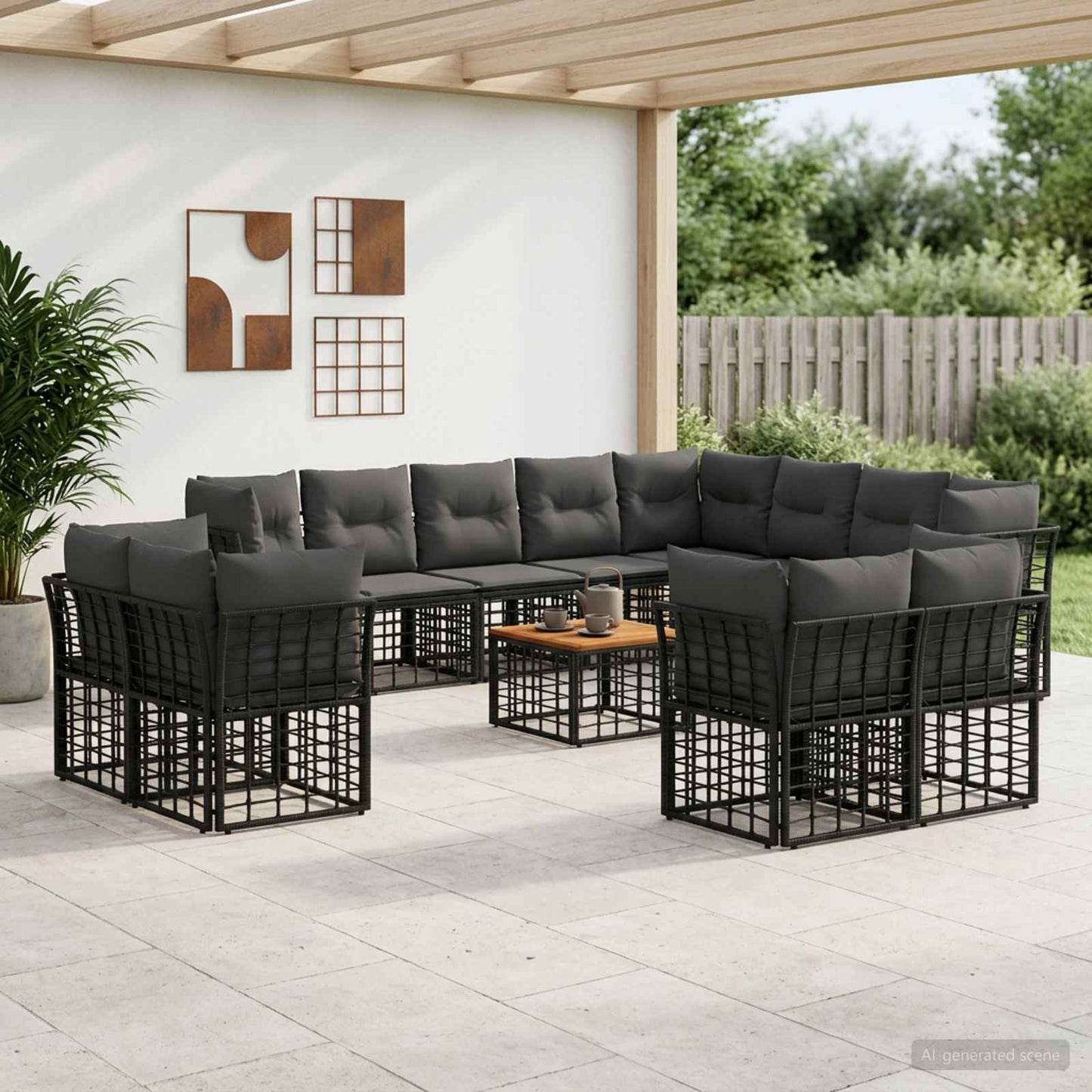 Outdoor-Sofagarnitur 13 pcs Schwarz und Dunkelgrau Polyester