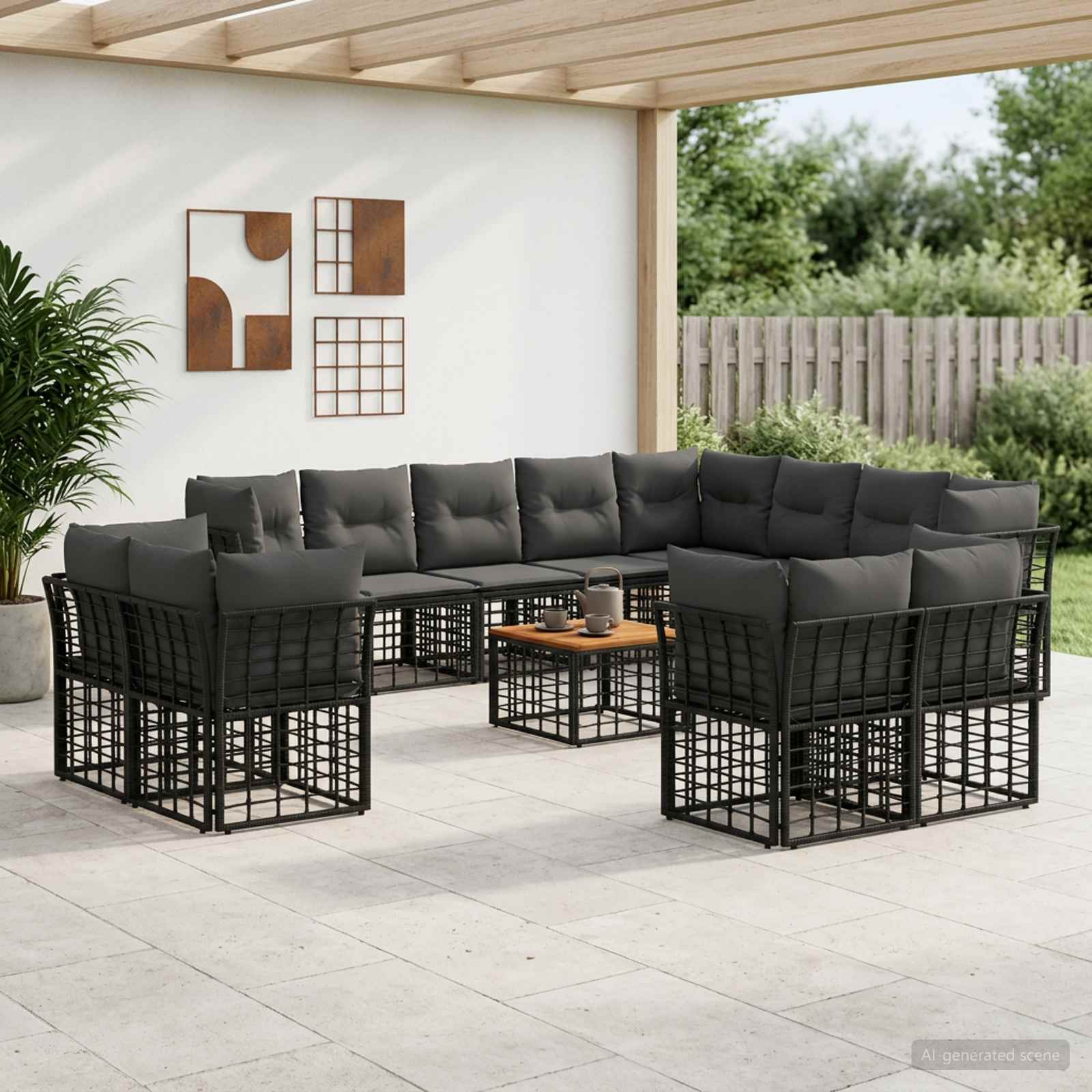 Outdoor-Sofagarnitur 13 pcs Schwarz und Dunkelgrau Polyester