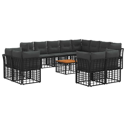 Outdoor-Sofagarnitur 13 stk. Schwarz und Dunkelgrau Polyester