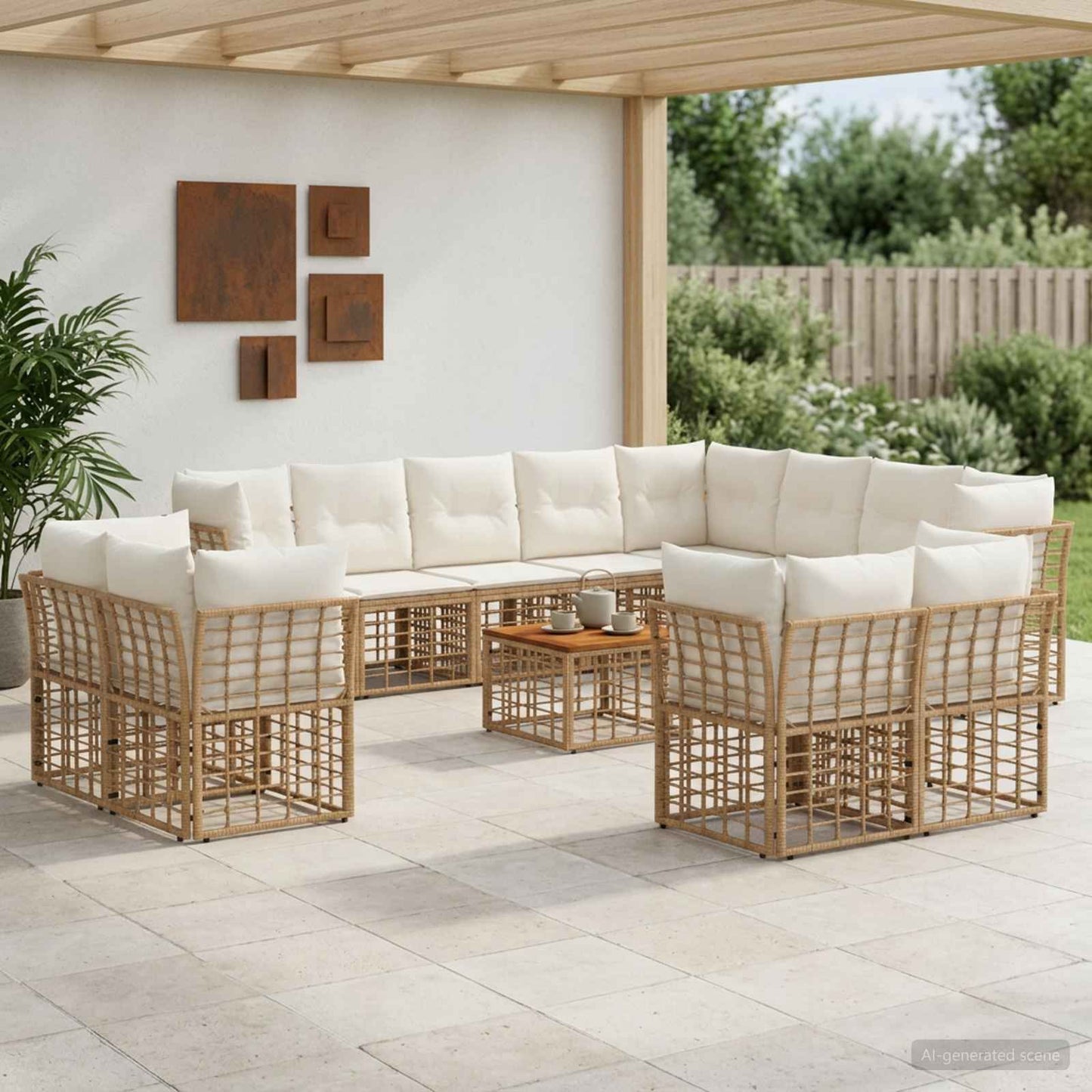 Outdoor-Sofagarnitur 13 pcs Natürlich und Cremweiß Polyester