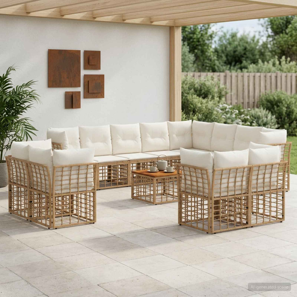 Outdoor-Sofagarnitur 13 stk. 12-Sitzer Natur und Cremeweiß