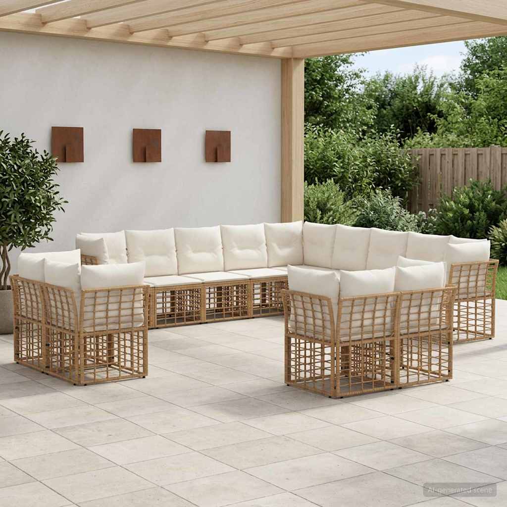 Outdoor-Sofagarnitur 13-Sitzer Natur und Cremeweiß Polyester