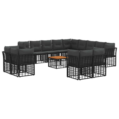 Outdoor-Sofagarnitur 14 stk. Schwarz und Dunkelgrau Polyester