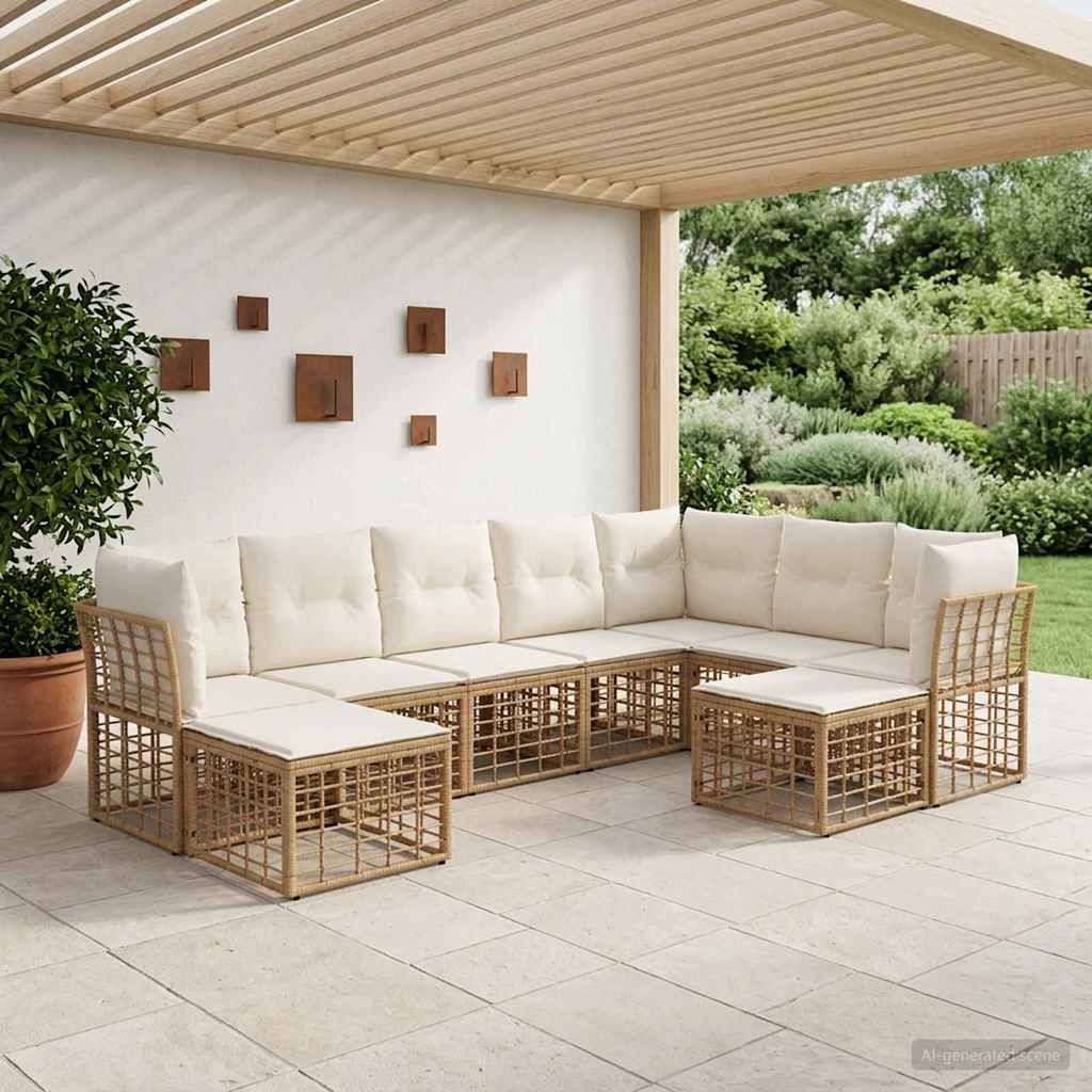 Outdoor-Sofagarnitur 9-Sitzer Natur und Cremeweiß Polyester