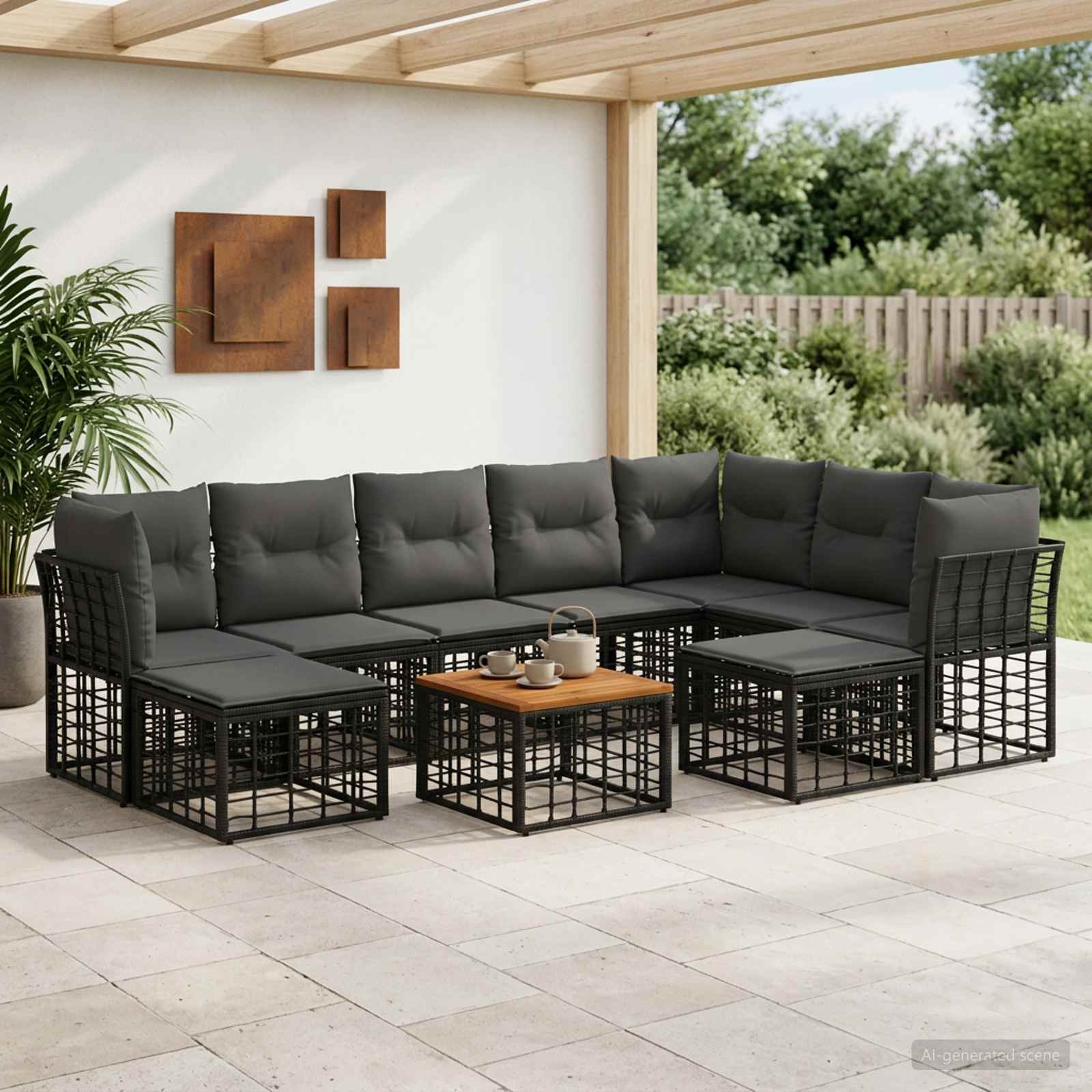 Outdoor-Sofagarnitur 10 pcs Schwarz und Dunkelgrau Polyester