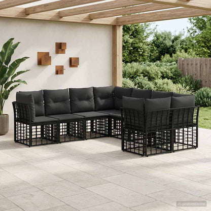 Outdoor-Sofagarnitur 8 stk. Schwarz und Dunkelgrau Polyester