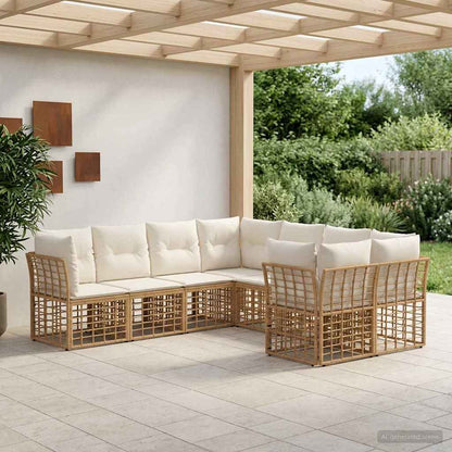 Outdoor-Sofagarnitur 8 stk. Natürlich und Cremweiß Polyester