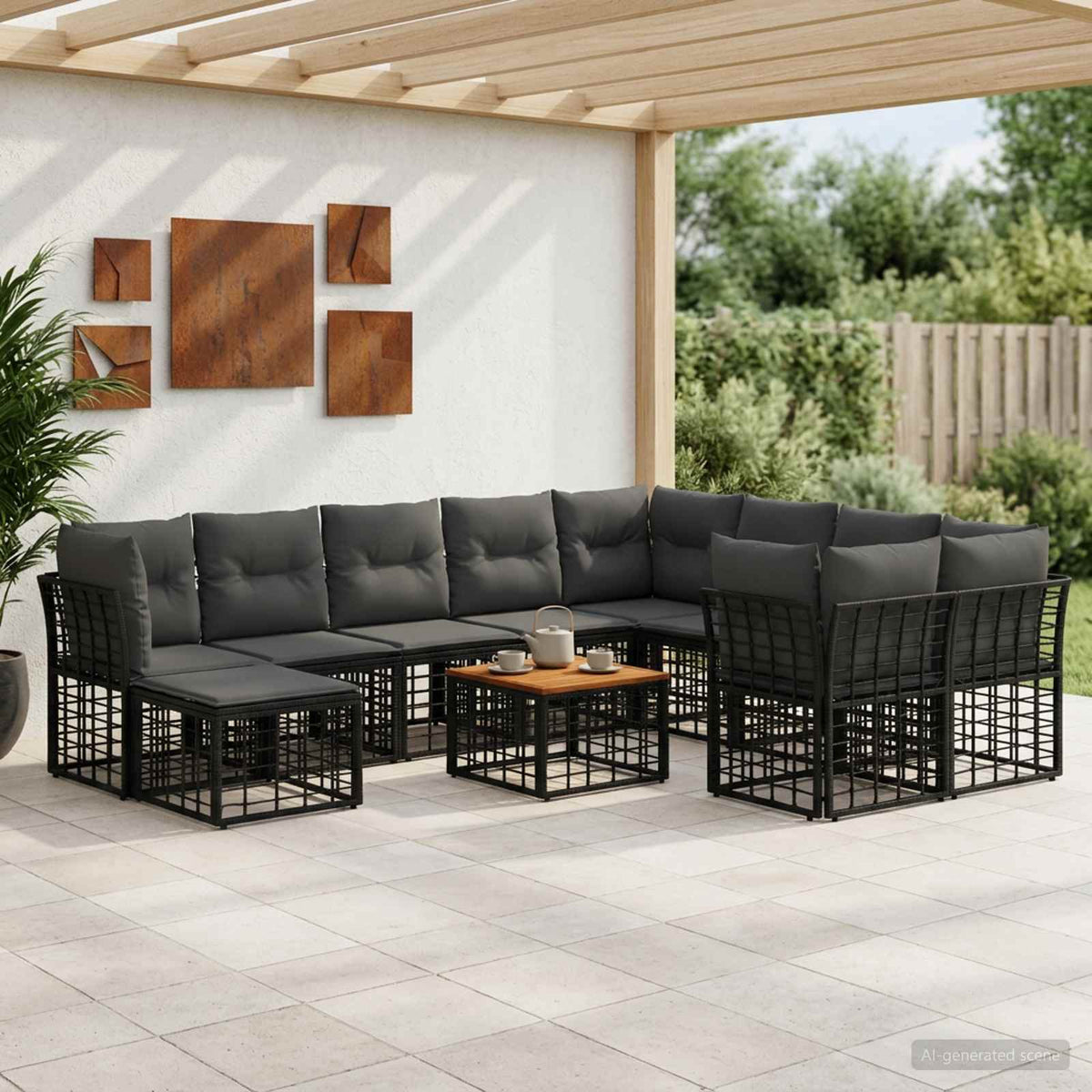 Outdoor-Sofagarnitur 11 stk. Schwarz und Dunkelgrau Poly-Rattan