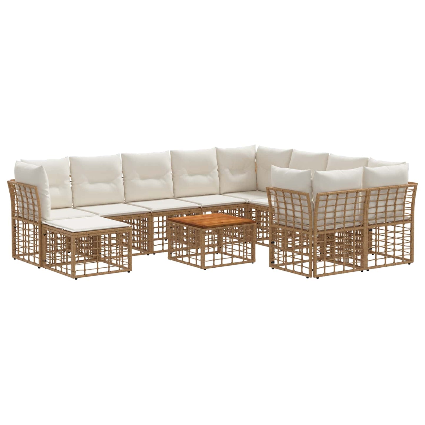 Outdoor-Sofagarnitur 11 stk. Natürlich und Cremweiß Poly-Rattan