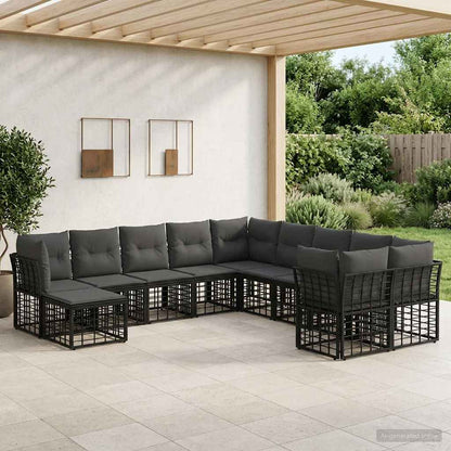 Outdoor-Sofagarnitur 11 stk. Schwarz und Dunkelgrau Polyester