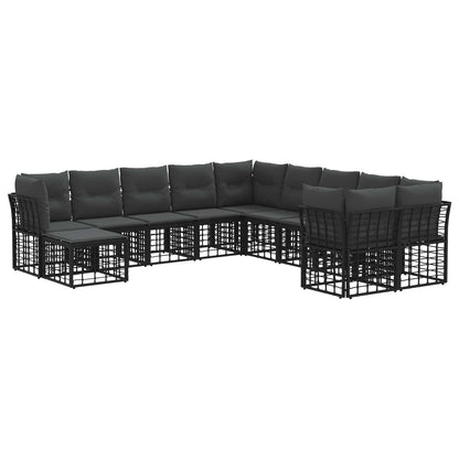 Outdoor-Sofagarnitur 11 stk. Schwarz und Dunkelgrau Polyester