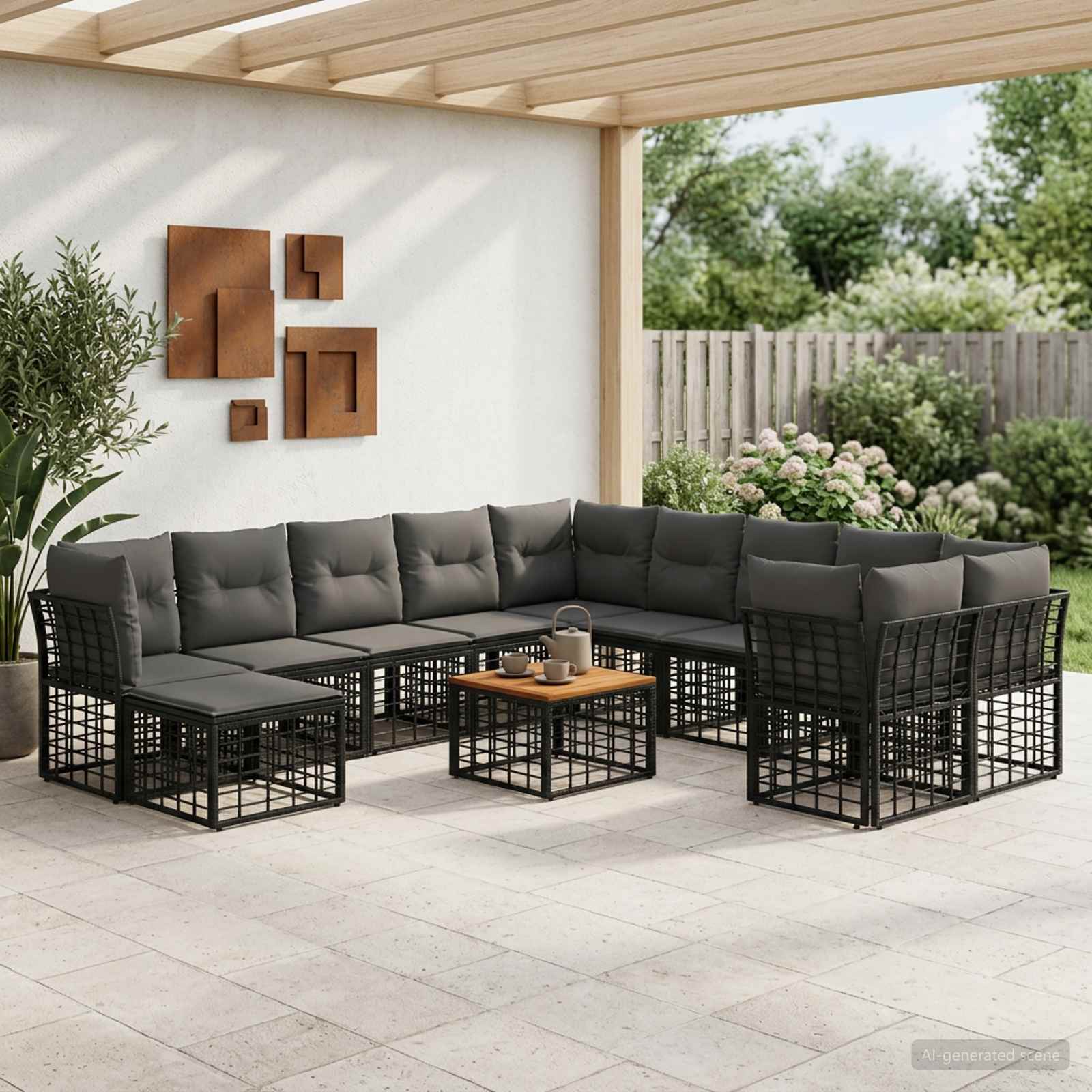 Outdoor-Sofagarnitur 12 pcs Schwarz und Dunkelgrau Polyester
