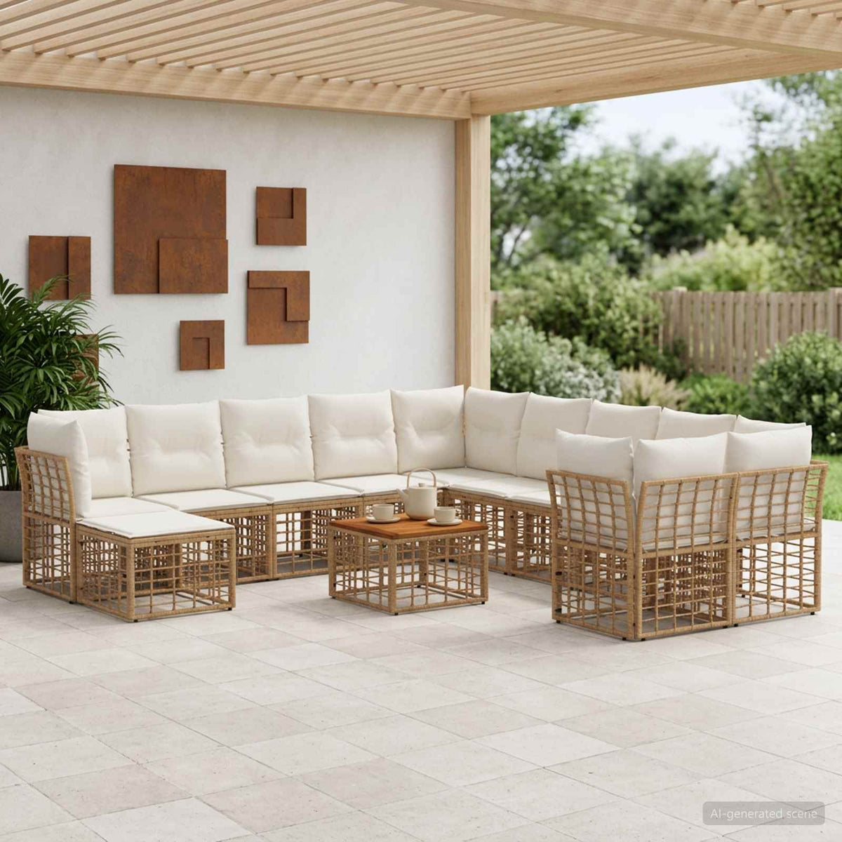 Outdoor-Sofagarnitur 12 stk. 11-Sitzer Natur und Cremeweiß