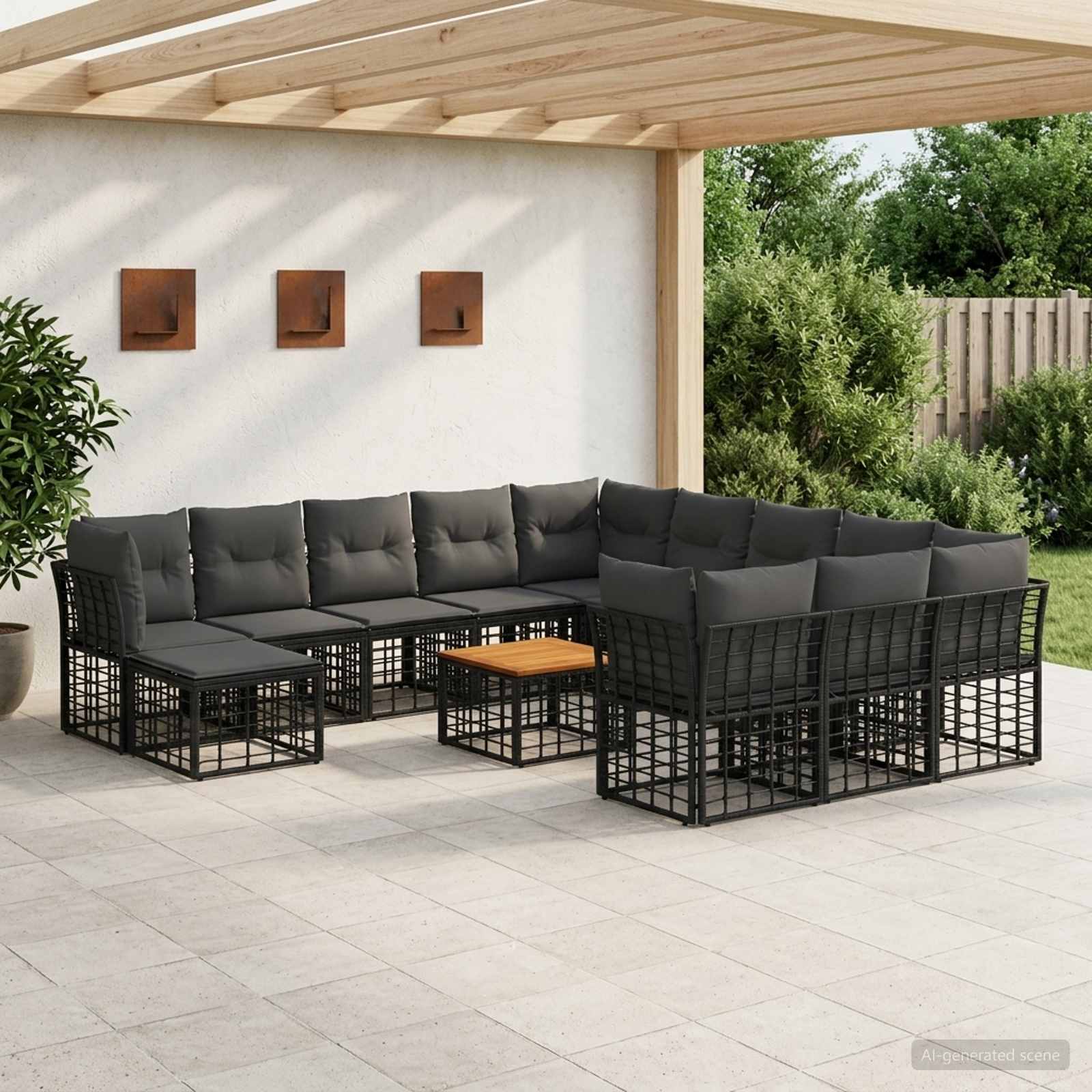 Outdoor-Sofagarnitur 13 stk. Schwarz und Dunkelgrau Polyester